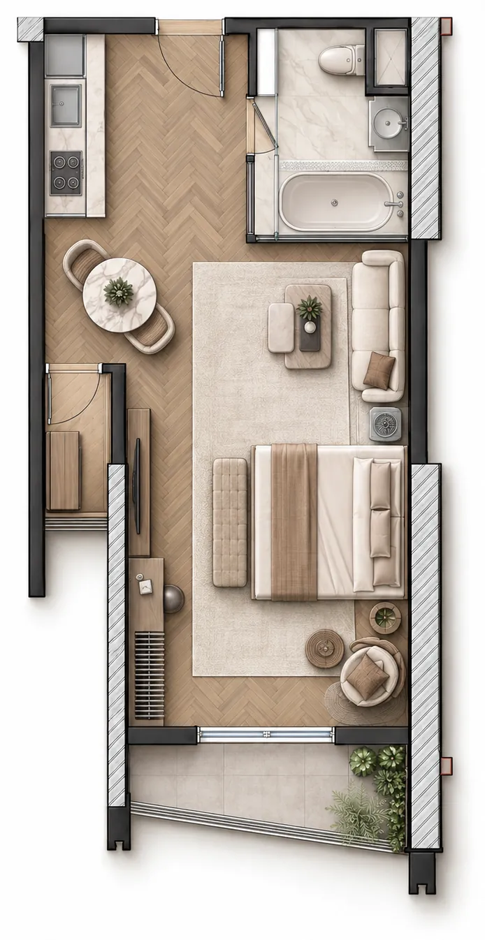 Layout of unit A11 – 1 bedroom